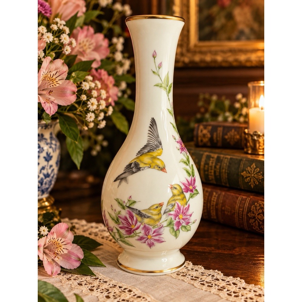 Lenox Mother’s Day 1985 Limited Edition Ivory China Bird Flower Vase 8.5”